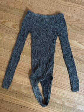 Zara Metallic Silver Long Sleeve Bodysuit